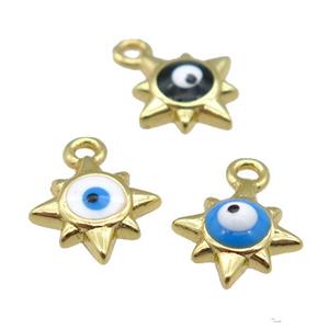 copper Evil Eye pendant with enamel, gold plated, mixed, approx 8mm