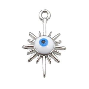 copper Evil Eye pendant with white enamel, platinum plated, approx 9-15mm