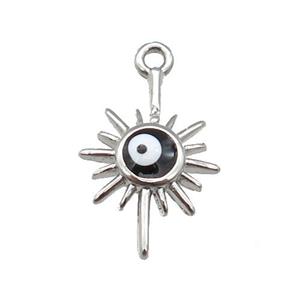copper Evil Eye pendant with black enamel, platinum plated, approx 9-15mm