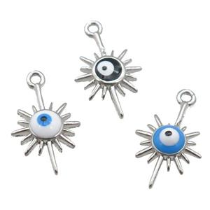 copper Evil Eye pendant with enamel, platinum plated, mixed, approx 9-15mm