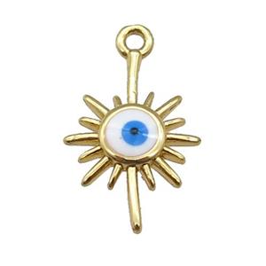 copper Evil Eye pendant with white enamel, gold plated, approx 9-15mm