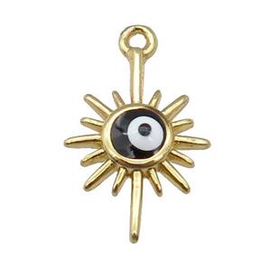 copper Evil Eye pendant with black enamel, gold plated, approx 9-15mm