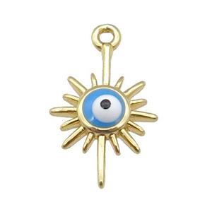 copper Evil Eye pendant with blue enamel, gold plated, approx 9-15mm
