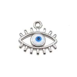 copper Evil Eye pendant with white enamel, platinum plated, approx 9-11mm