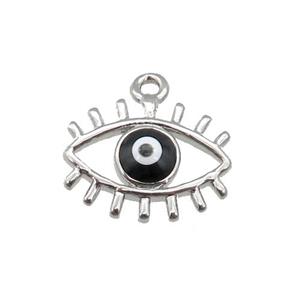copper Evil Eye pendant with black enamel, platinum plated, approx 9-11mm