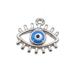 copper Evil Eye pendant with blue enamel, platinum plated, approx 9-11mm
