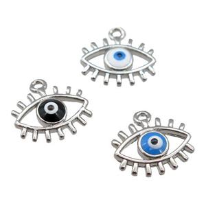copper Evil Eye pendant with enamel, platinum plated, mixed, approx 9-11mm