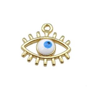 copper Evil Eye pendant with white enamel, gold plated, approx 9-11mm