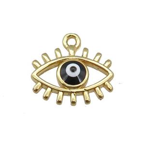 copper Evil Eye pendant with black enamel, gold plated, approx 9-11mm
