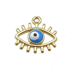 copper Evil Eye pendant with blue enamel, gold plated, approx 9-11mm