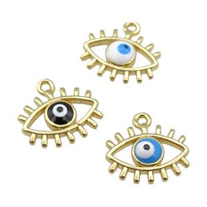 copper Evil Eye pendant with enamel, gold plated, mixed, approx 9-11mm