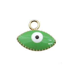 copper Evil Eye pendant with green enamel, gold plated, approx 6-10mm