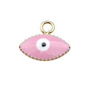 copper Evil Eye pendant with pink enamel, gold plated, approx 6-10mm