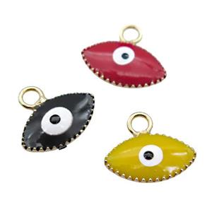 copper Evil Eye pendant with enamel, gold plated, mixed, approx 6-10mm