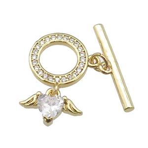 copper Toggle Clasp paved zircon, circle, gold plated, approx 6-12mm, 12mm, 20mm