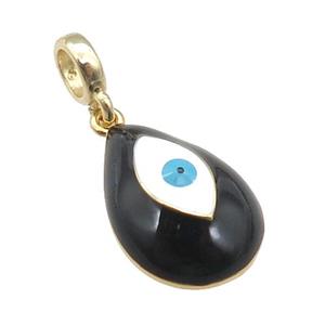 copper Evil Eye pendant with black enamel, large hole, gold plated, approx 11-16mm, 6mm, 4mm hole