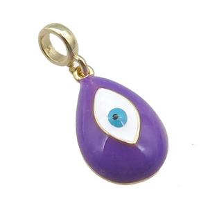 copper Evil Eye pendant with purple enamel, large hole, gold plated, approx 11-16mm, 6mm, 4mm hole