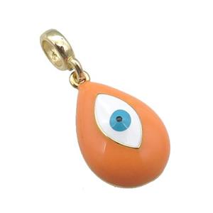 copper Evil Eye pendant with orange enamel, large hole, gold plated, approx 11-16mm, 6mm, 4mm hole