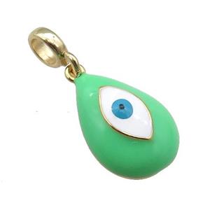 copper Evil Eye pendant with green enamel, large hole, gold plated, approx 11-16mm, 6mm, 4mm hole