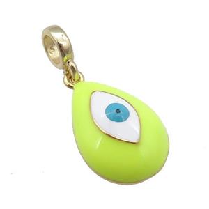 copper Evil Eye pendant with yellow enamel, large hole, gold plated, approx 11-16mm, 6mm, 4mm hole