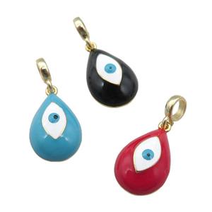 copper Evil Eye pendant with enamel, large hole, gold plated, mixed, approx 11-16mm, 6mm, 4mm hole