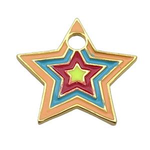 copper Star pendant with multicolor enamel, gold plated, approx 25mm