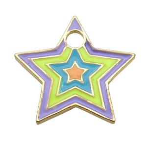copper Star pendant with multicolor enamel, gold plated, approx 25mm