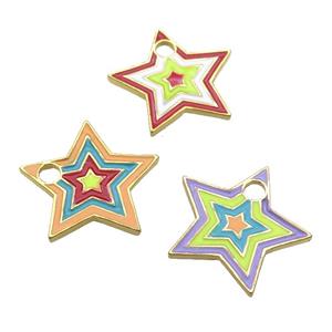 copper Star pendant with multicolor enamel, gold plated, mixed, approx 25mm