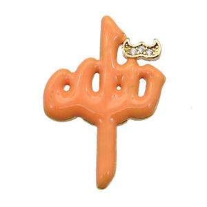 copper Charm pendant with orange enamel, gold plated, approx 18-27mm