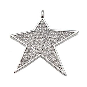 copper Star pendant paved zircon, platinum plated, approx 28-30mm
