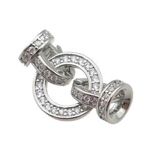 copper Clasp paved zircon, platinum plated, approx 13mm