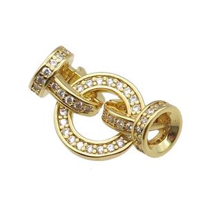 copper Clasp paved zircon, gold plated, approx 13mm