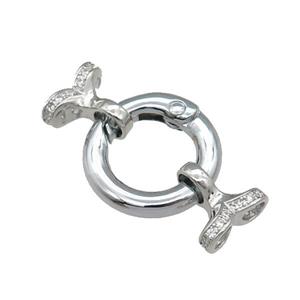 copper Clasp paved zircon, platinum plated, approx 20mm 6-12mm, 4mm hole