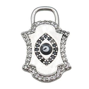 copper Eye pendant paved zircon with black enamel, platinum plated, approx 14-23mm