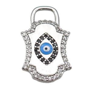 copper Eye pendant paved zircon with blue enamel, platinum plated, approx 14-23mm
