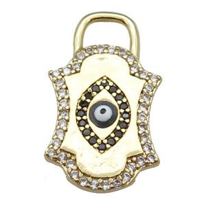 copper Eye pendant paved zircon with black enamel, gold plated, approx 14-23mm