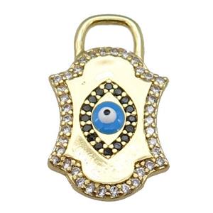 copper Eye pendant paved zircon with blue enamel, gold plated, approx 14-23mm