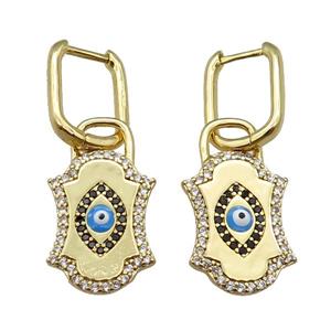 copper Latchback Earring with enamel paved zircon, gold plated, approx 14-23mm, 12-16mm