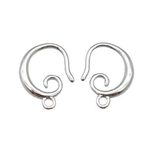 copper Hook Earring, platinum plated, approx 10-13mm