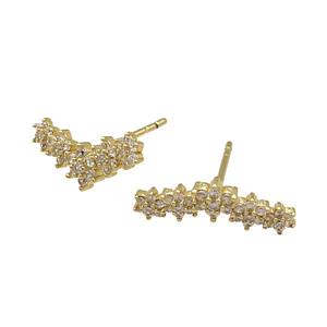 copper Stud Earring paved zircon, gold plated, approx 7-16mm