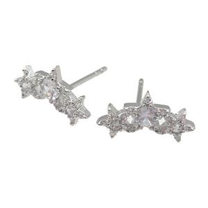 copper Stud Earring paved zircon, star, platinum plated, approx 7-12.5mm