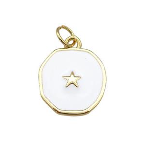copper circle pendant with white enamel, star, gold plated, approx 14-15mm