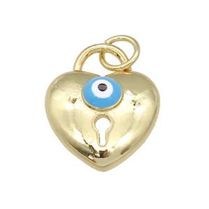copper Heart pendant with blue enamel Evil Eye, gold plated, approx 13mm