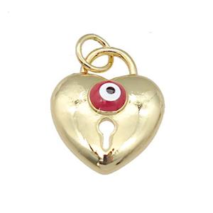 copper Heart pendant with red enamel Evil Eye, gold plated, approx 13mm