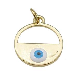 copper circle with white enamel Evil Eye, gold plated, approx 15mm dia