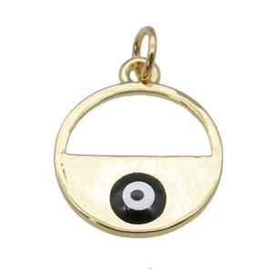 copper circle with black enamel Evil Eye, gold plated, approx 15mm dia