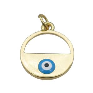 copper circle with blue enamel Evil Eye, gold plated, approx 15mm dia