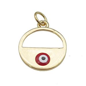 copper circle with red enamel Evil Eye, gold plated, approx 15mm dia