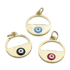 copper circle with enamel Evil Eye, gold plated, mixed, approx 15mm dia
