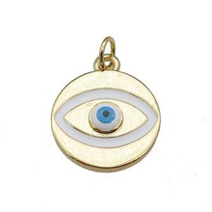 copper Evil Eye pendant with white enamel, gold plated, approx 15mm dia